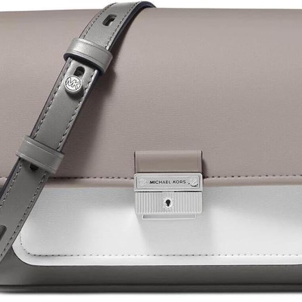 💥 Michael Kors Bradshaw Leather Messenger Bag in Gray/White w/2 Straps, EUC 💥 - Picture 12 of 12